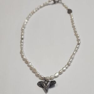 Sterling Silver Heart Wing Pearl Spirit Necklace 925